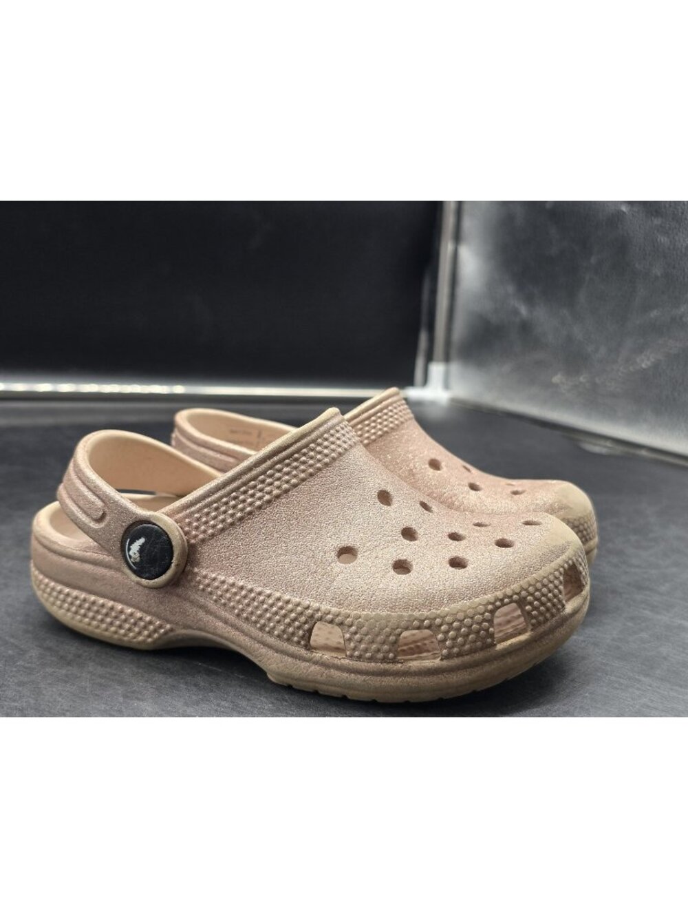 Crocs Classic Clog Shoes baby Size C9 Gold Glitter Slip On Sandals Damage Stains